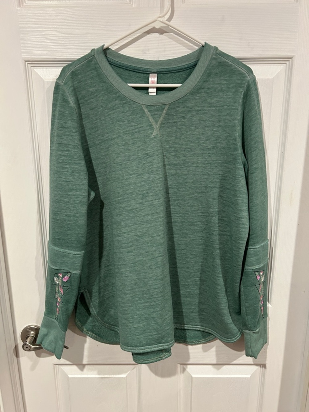 Xhilaration Sage Green Crewneck Sweatshirt with Embroidered Sleeve Accents